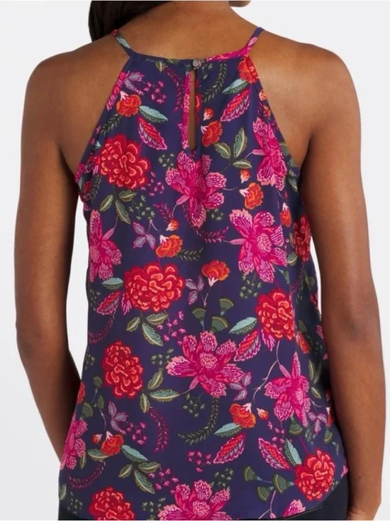 PaperMoon Floral Halter Neck Women's Top - Navy with Pink Floral - Picture 2 of 6